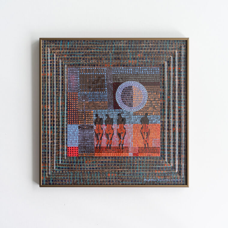 papier, szkło, metalowa rama anodowana kolor brąz: Magdalena Kucharska-Madrygał, opus 6-rysunki w złotej reliefowej ramie