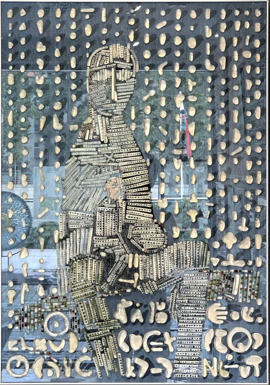 papier, szkło, metalowa rama anodowana kolor srebrny: Magdalena Kucharska-Niebieski-70x100cm-1995