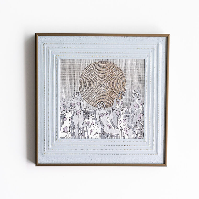 papier, szkło, metalowa rama anodowana kolor brąz: Magdalena Kucharska